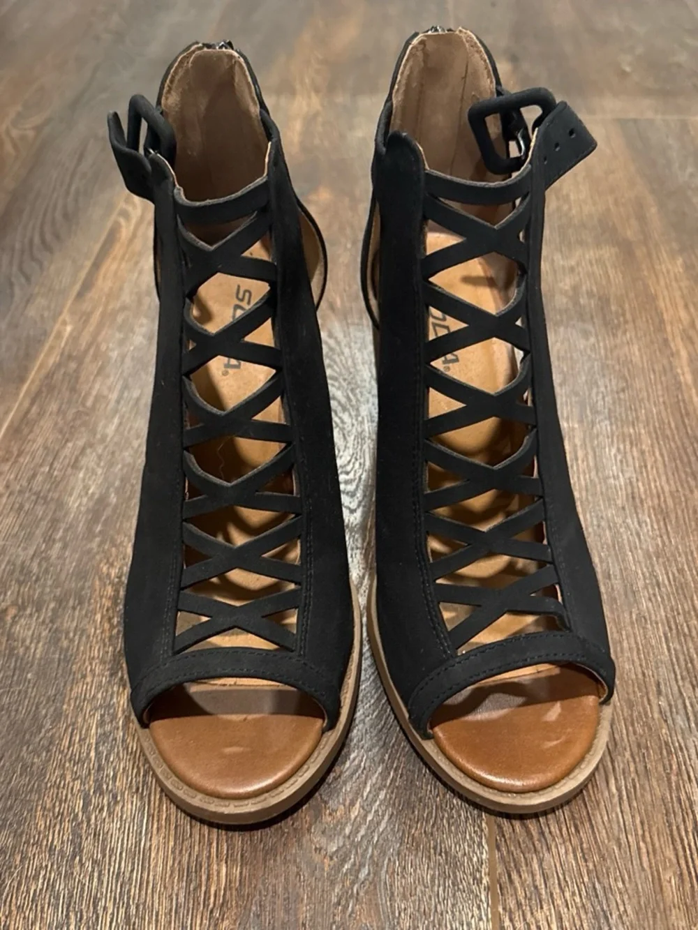 Soda Black Lace-Up Open-Toe Heeled Sandals